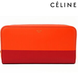 Celine Long Wallet Zippered Lambskin Orange Magenta Pink Zip